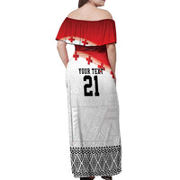 Ikale Tahi Pacific Tonga Rugby Custom Off Shoulder Maxi Dress Tongan Ngatu with Flag Pattern