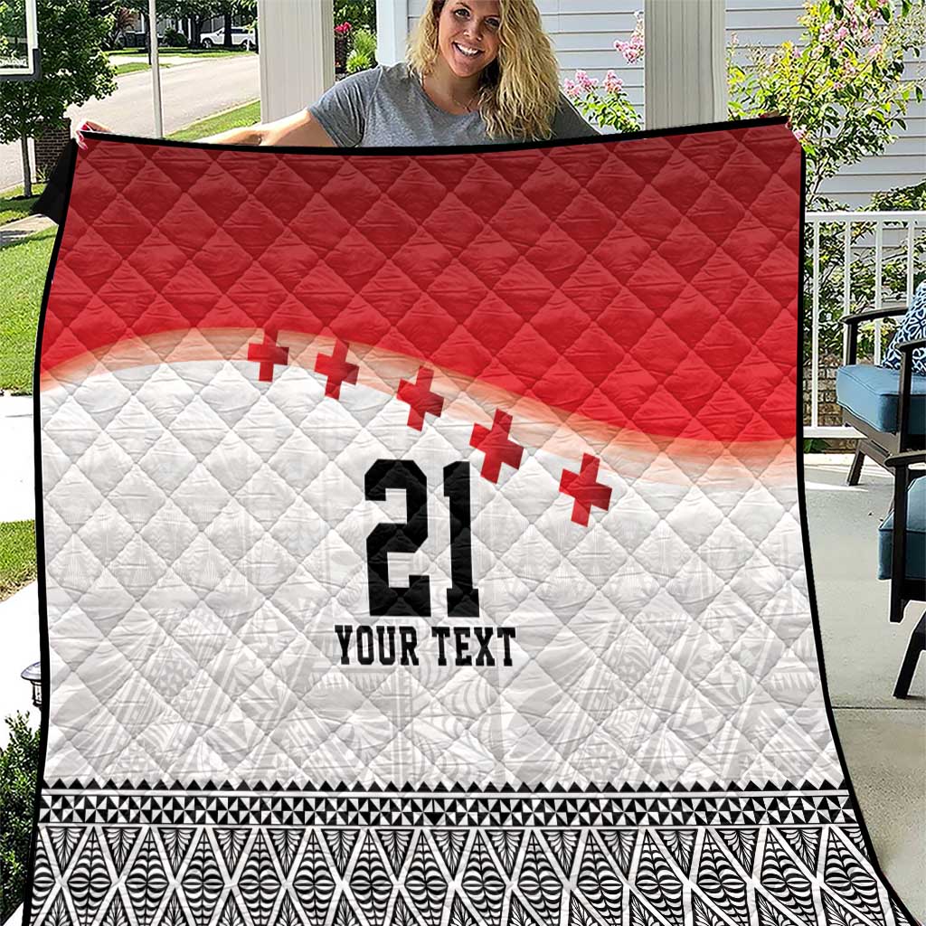 Ikale Tahi Pacific Tonga Rugby Custom Quilt Tongan Ngatu with Flag Pattern