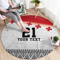 Ikale Tahi Pacific Tonga Rugby Custom Round Carpet Tongan Ngatu with Flag Pattern