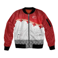 Ikale Tahi Pacific Tonga Rugby Custom Sleeve Zip Bomber Jacket Tongan Ngatu with Flag Pattern LT9 Unisex Red - Polynesian Pride
