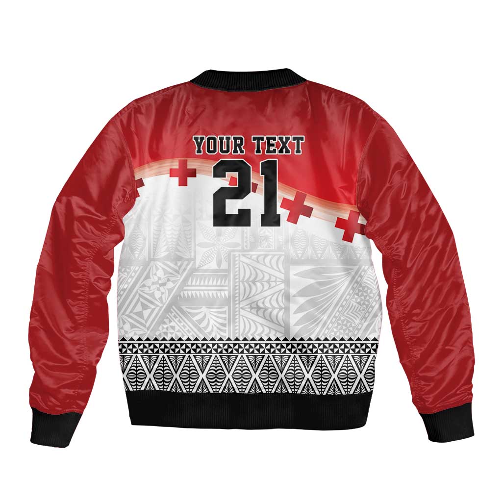 Ikale Tahi Pacific Tonga Rugby Custom Sleeve Zip Bomber Jacket Tongan Ngatu with Flag Pattern LT9 - Polynesian Pride