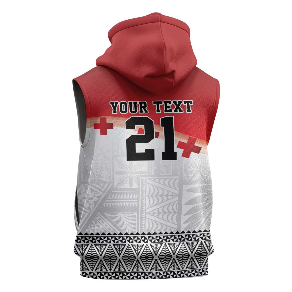 Ikale Tahi Pacific Tonga Rugby Custom Sleeveless Zip Hoodie Tongan Ngatu with Flag Pattern - Polynesian Pride