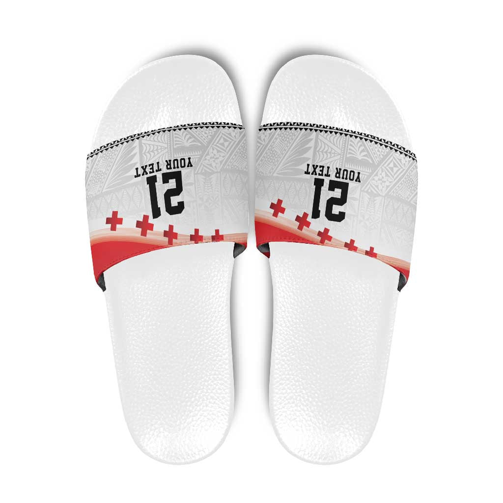 Ikale Tahi Pacific Tonga Rugby Custom Slide Sandals Tongan Ngatu with Flag Pattern - Polynesian Pride