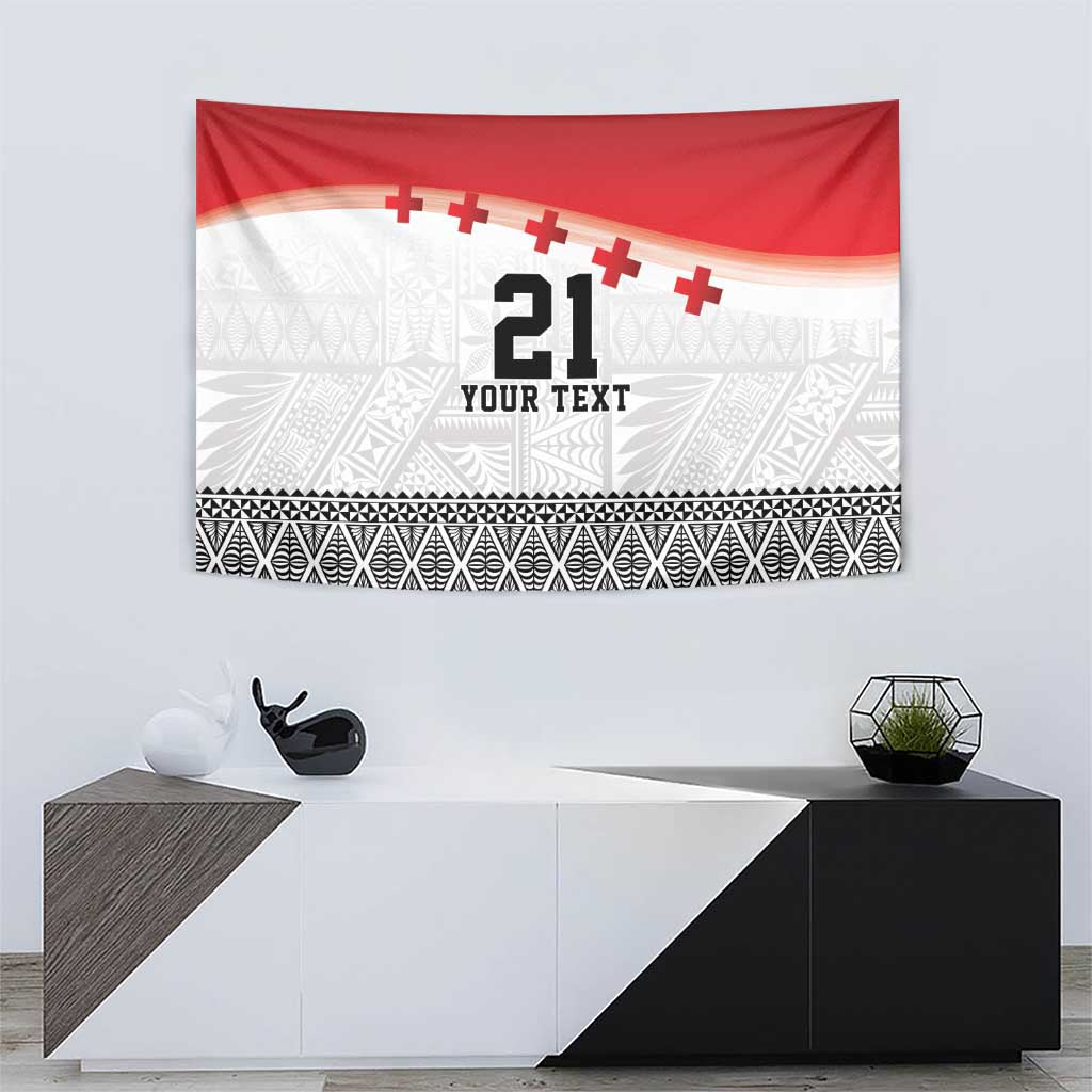Ikale Tahi Pacific Tonga Rugby Custom Tapestry Tongan Ngatu with Flag Pattern