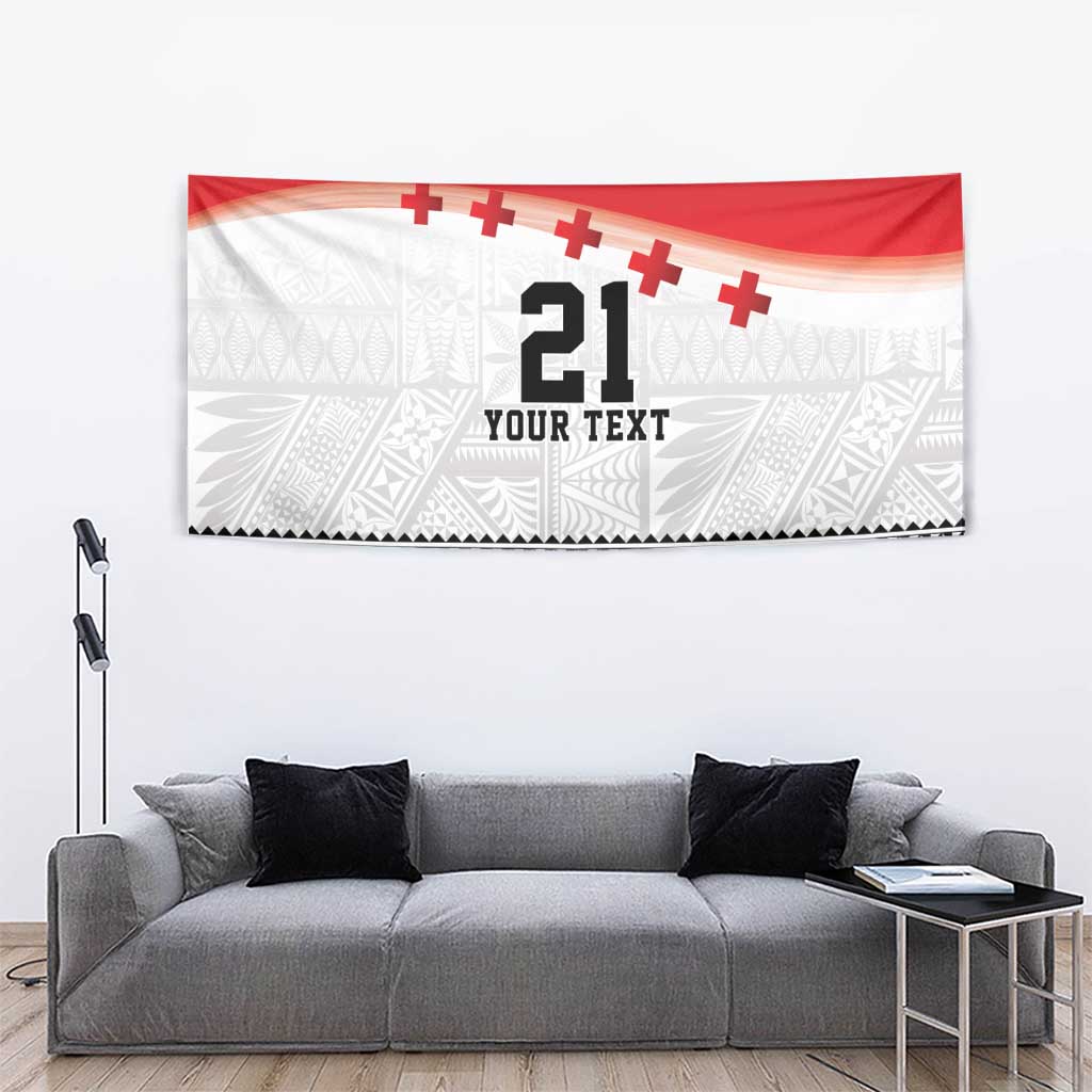 Ikale Tahi Pacific Tonga Rugby Custom Tapestry Tongan Ngatu with Flag Pattern