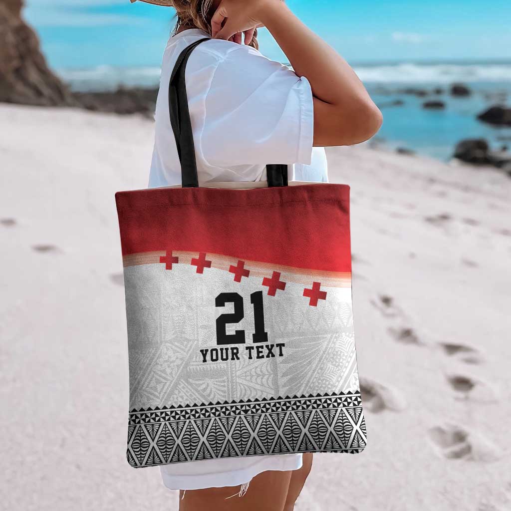 Ikale Tahi Pacific Tonga Rugby Custom Tote Bag Tongan Ngatu with Flag Pattern - Polynesian Pride