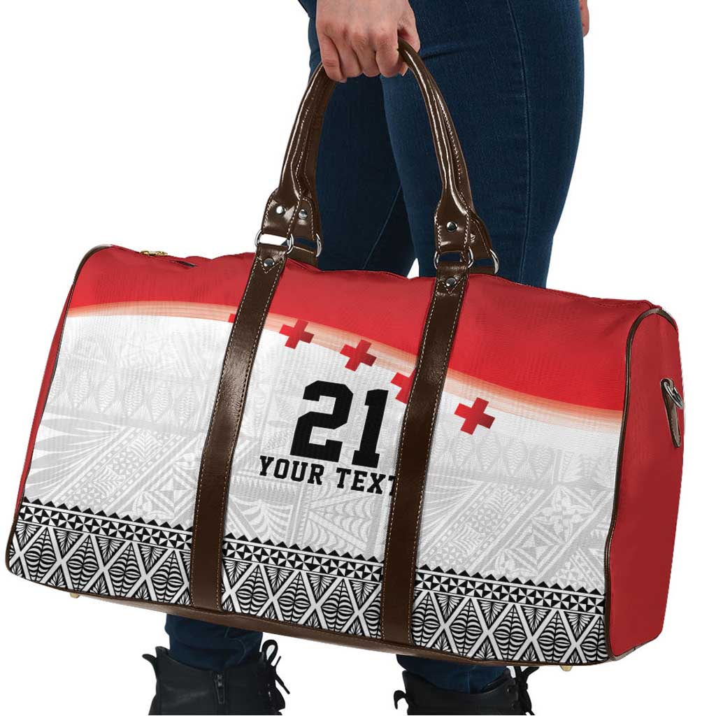 Ikale Tahi Pacific Tonga Rugby Custom Travel Bag Tongan Ngatu with Flag Pattern - Polynesian Pride
