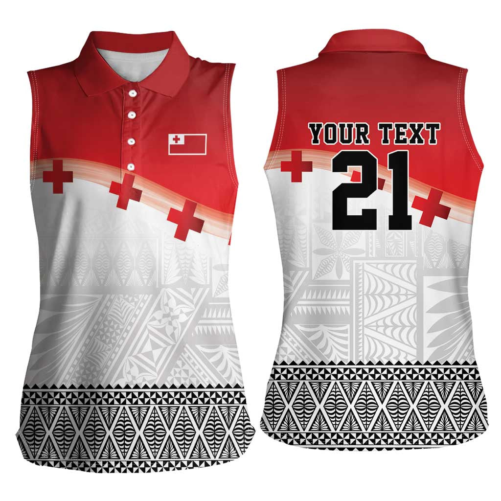 Ikale Tahi Pacific Tonga Rugby Custom Women Sleeveless Polo Shirt Tongan Ngatu with Flag Pattern