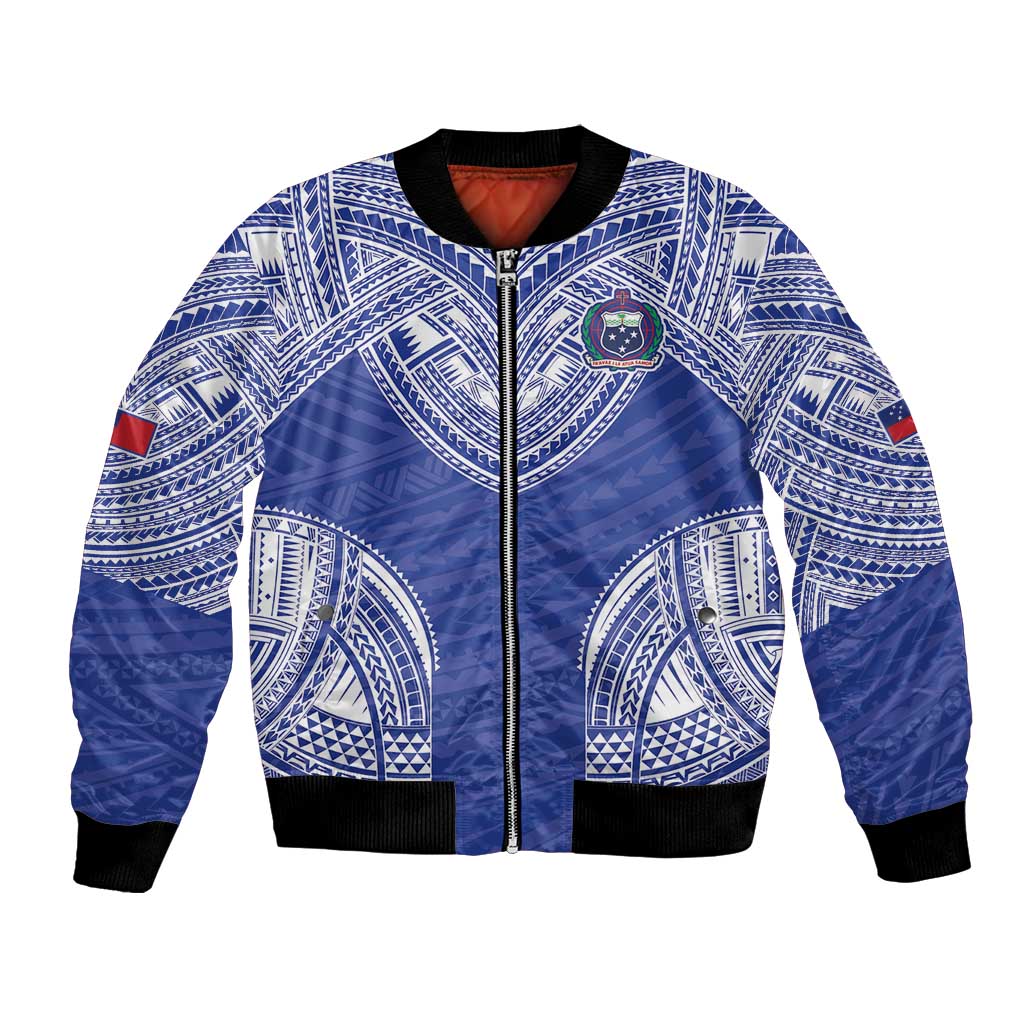 Manu Samoa Pacific Samoa Rugby Custom Bomber Jacket Polynesian Pattern LT9 Unisex Blue - Polynesian Pride