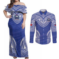 Manu Samoa Pacific Samoa Rugby Custom Couples Matching Off Shoulder Maxi Dress and Long Sleeve Button Shirt Polynesian Pattern