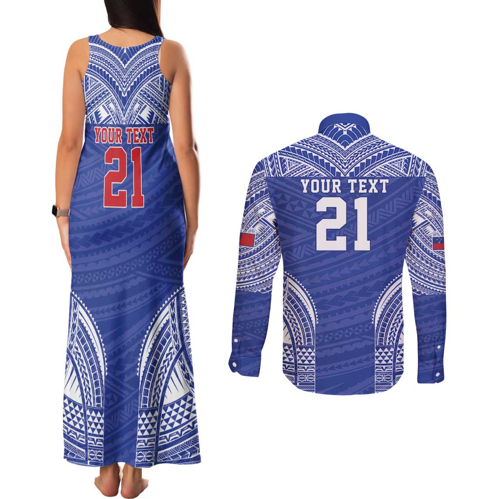 Manu Samoa Pacific Samoa Rugby Custom Couples Matching Tank Maxi Dress and Long Sleeve Button Shirt Polynesian Pattern
