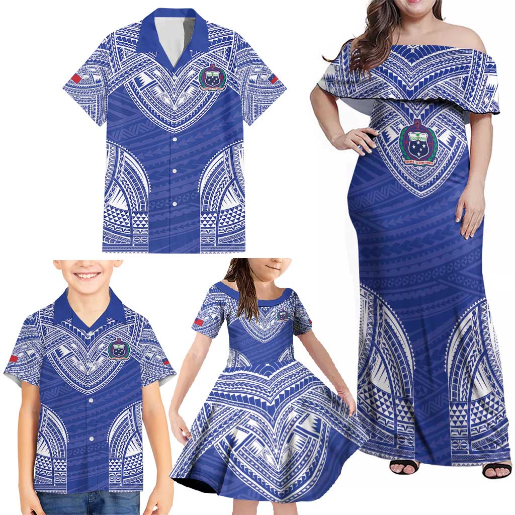 Manu Samoa Pacific Samoa Rugby Custom Family Matching Off Shoulder Maxi Dress and Hawaiian Shirt Polynesian Pattern