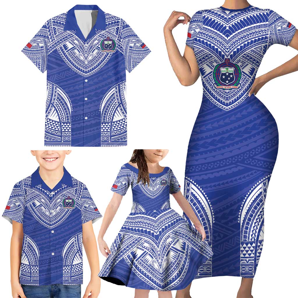Manu Samoa Pacific Samoa Rugby Custom Family Matching Short Sleeve Bodycon Dress and Hawaiian Shirt Polynesian Pattern