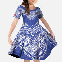 Manu Samoa Pacific Samoa Rugby Custom Kid Short Sleeve Dress Polynesian Pattern LT9 KID Blue - Polynesian Pride