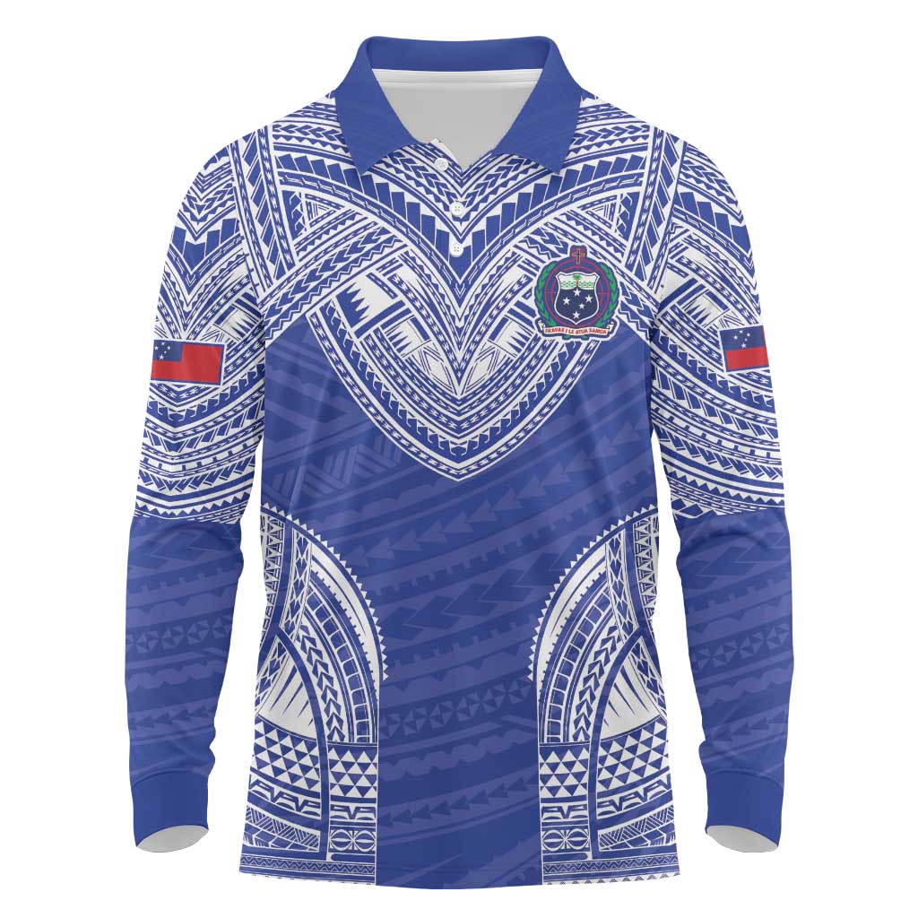 Manu Samoa Pacific Samoa Rugby Custom Long Sleeve Polo Shirt Polynesian Pattern LT9 Blue - Polynesian Pride