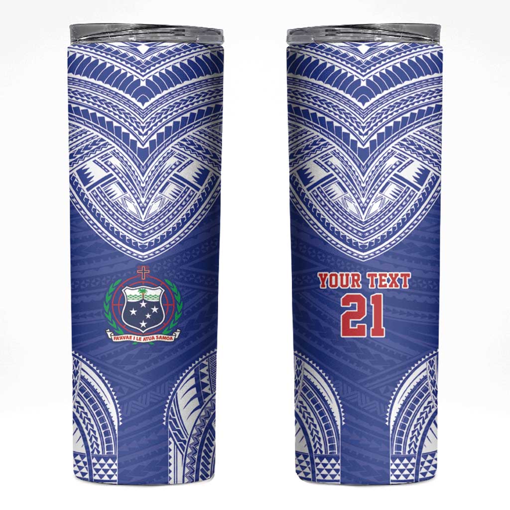 Manu Samoa Pacific Samoa Rugby Custom Skinny Tumbler Polynesian Pattern LT9 Blue - Polynesian Pride