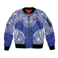 Manu Samoa Pacific Samoa Rugby Custom Sleeve Zip Bomber Jacket Polynesian Pattern LT9 Unisex Blue - Polynesian Pride