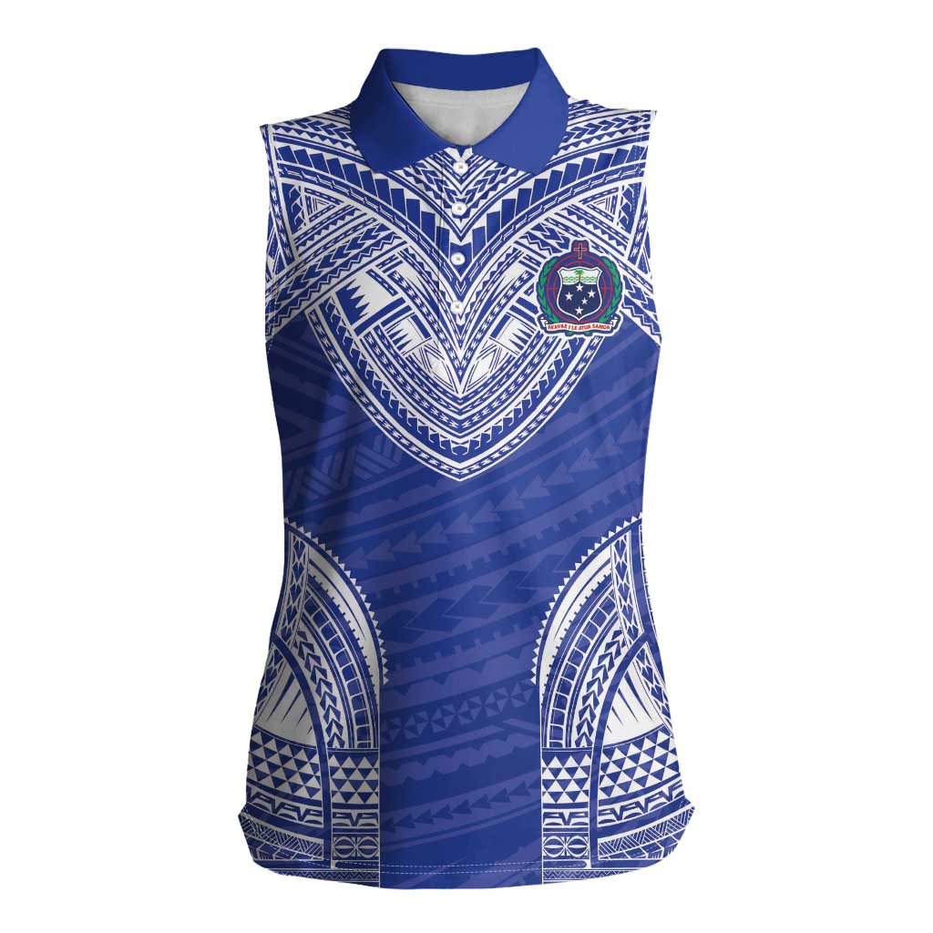 Manu Samoa Pacific Samoa Rugby Custom Women Sleeveless Polo Shirt Polynesian Pattern LT9 Female Blue - Polynesian Pride