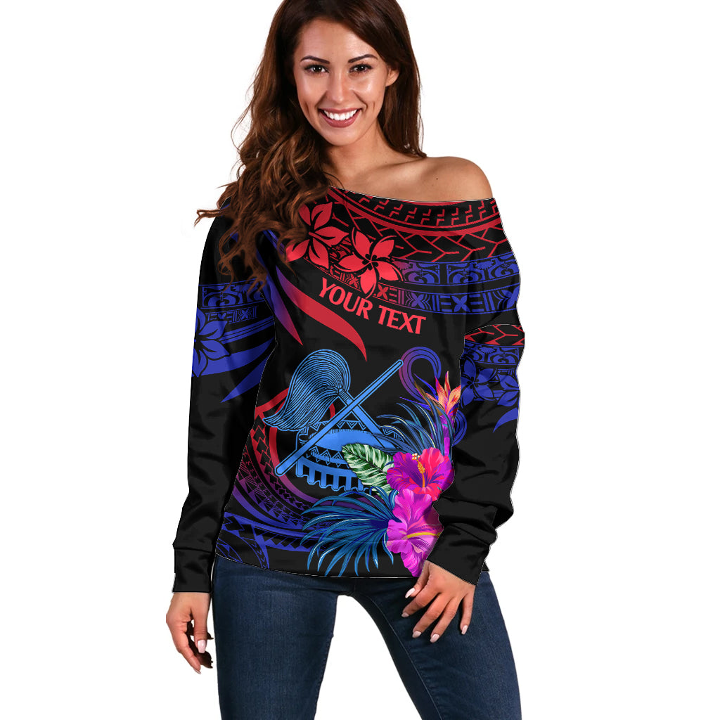 Custom American Samoa Off Shoulder Sweater Manu'a Cession Day Polynesian Tribal LT9 Women Gradient Blue - Polynesian Pride