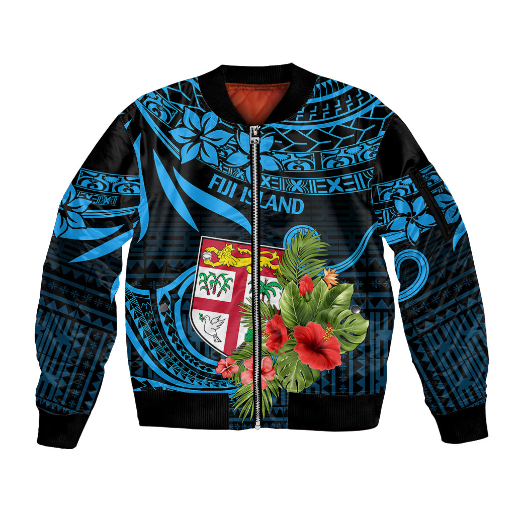 Fiji Islands Sleeve Zip Bomber Jacket With Polynesian Tribal Happy National Day LT9 Unisex Blue - Polynesian Pride