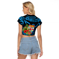 Custom Fiji Islands Raglan Cropped T Shirt With Polynesian Tribal Happy National Day LT9 - Polynesian Pride