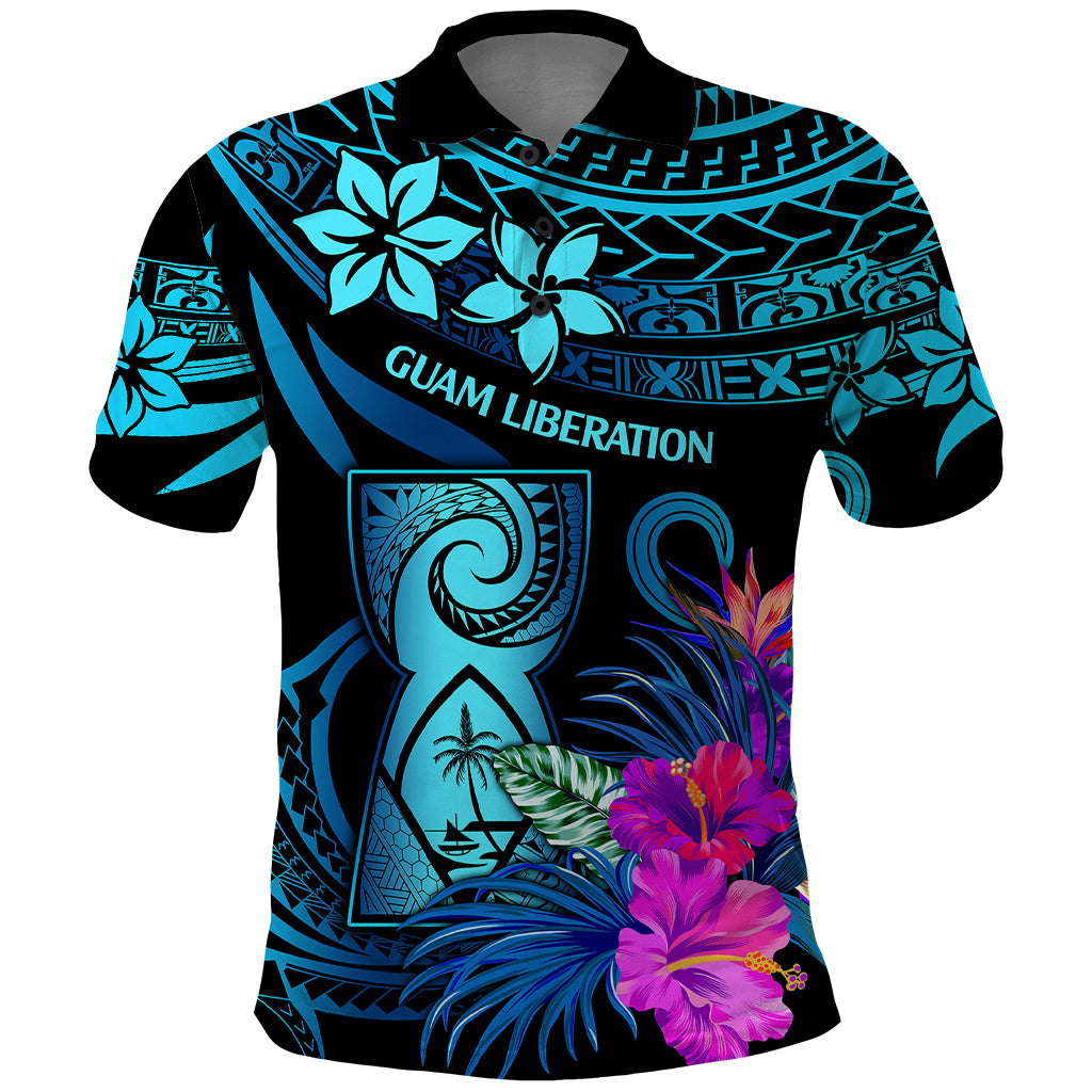 Polynesian Guam Polo Shirt With Latte Stone Happy Liberation Day LT9 Blue - Polynesian Pride
