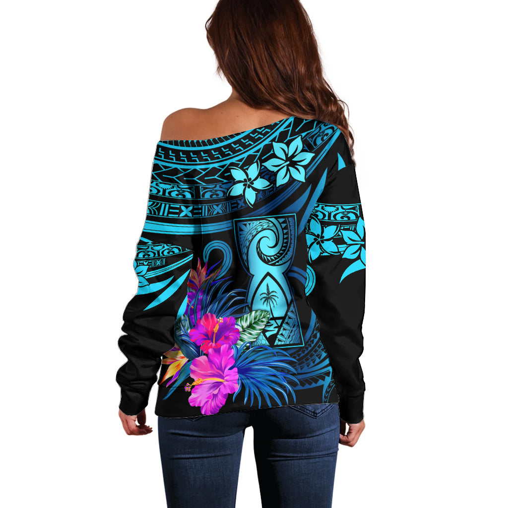 Custom Polynesian Guam Off Shoulder Sweater With Latte Stone Happy Liberation Day LT9 - Polynesian Pride