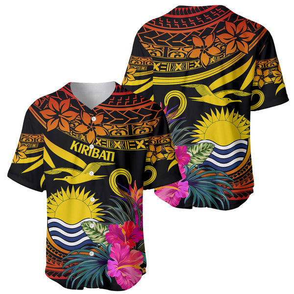 Wallis et Futuna Baseball Jersey Polynesian Pattern and Hibiscus Flowers Version Blue LT13