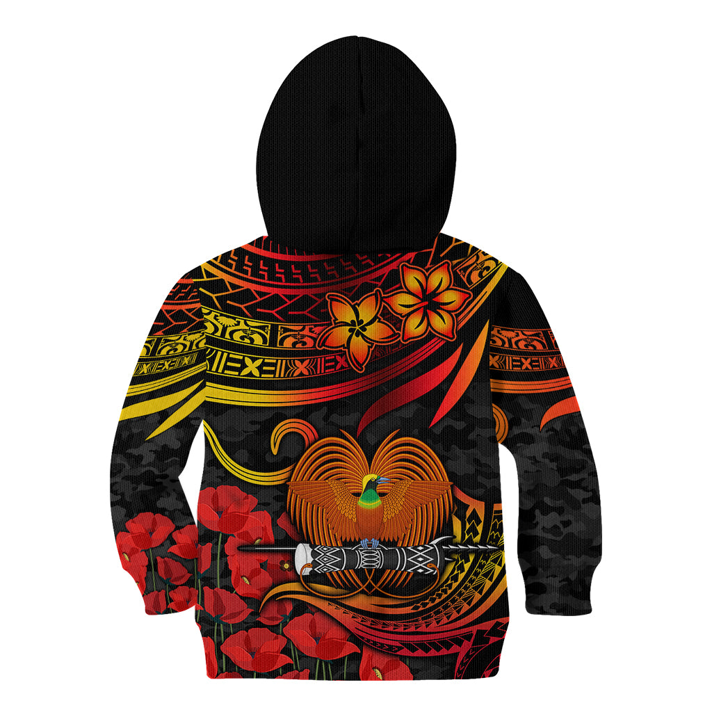 PNG Remembrance Day Kid Hoodie Polynesian Tribal and Poppy LT9 - Polynesian Pride