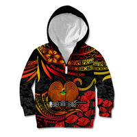 PNG Remembrance Day Kid Hoodie Polynesian Tribal and Poppy LT9 Zip Hoodie Red - Polynesian Pride