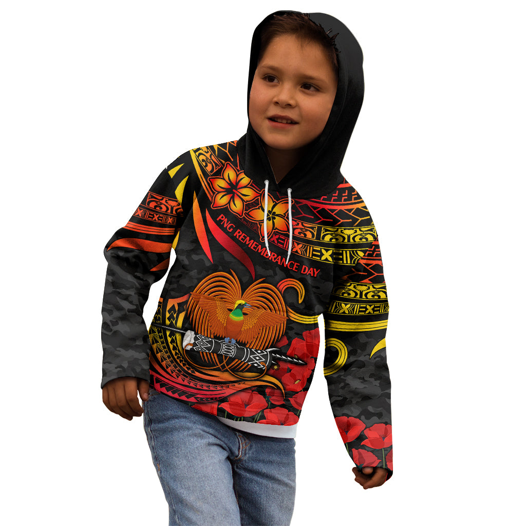 PNG Remembrance Day Kid Hoodie Polynesian Tribal and Poppy LT9 - Polynesian Pride