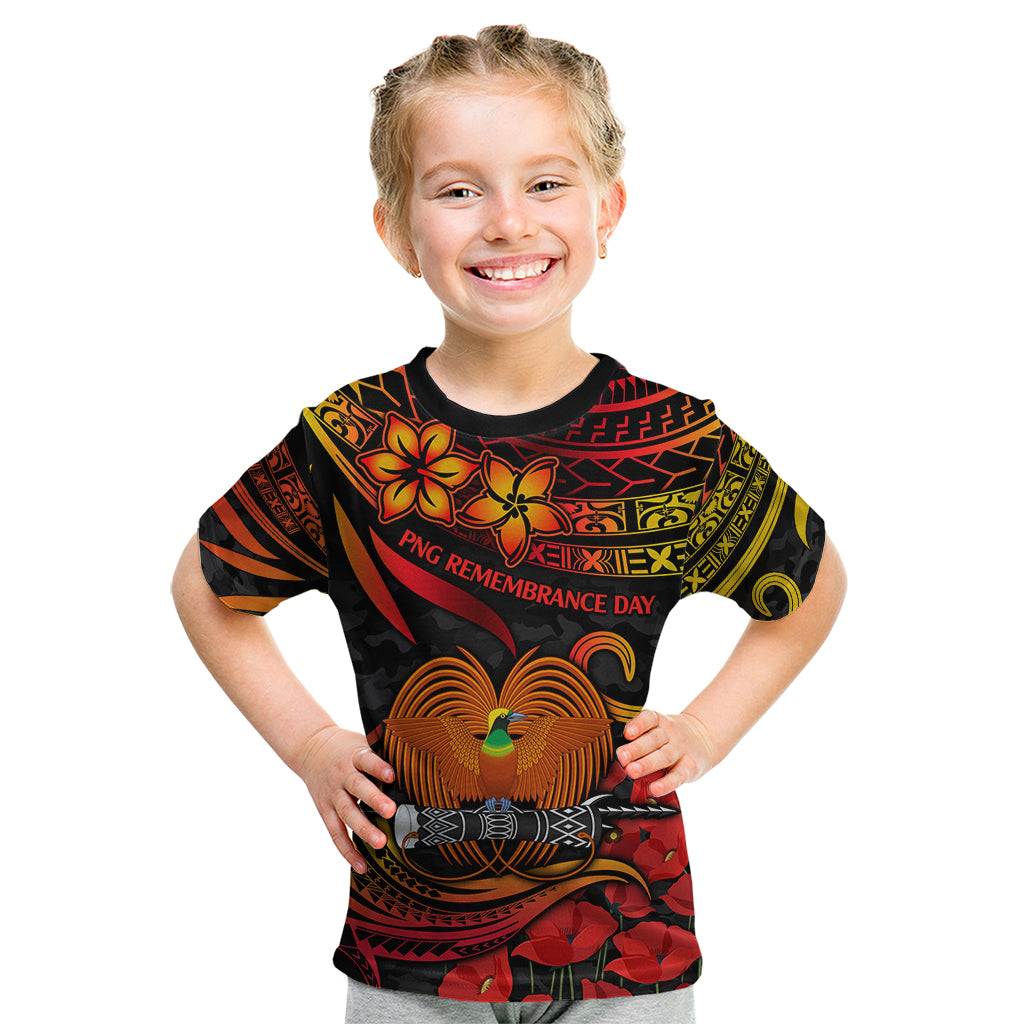 PNG Remembrance Day Kid T Shirt Polynesian Tribal and Poppy LT9 Red - Polynesian Pride