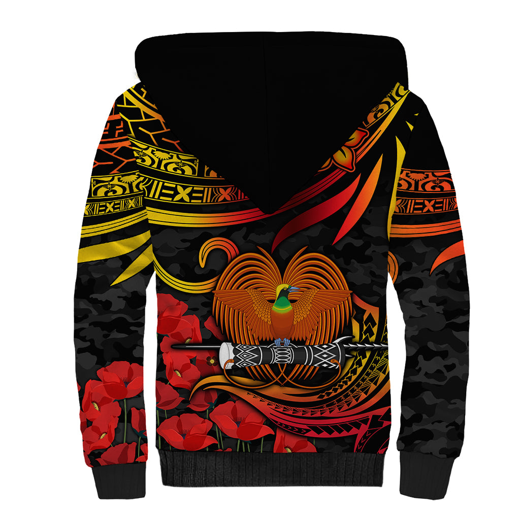 PNG Remembrance Day Sherpa Hoodie Polynesian Tribal and Poppy LT9 - Polynesian Pride
