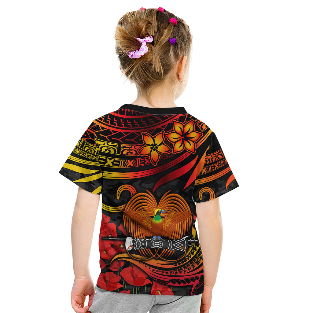 Custom PNG Remembrance Day Kid T Shirt Polynesian Tribal and Poppy LT9 - Polynesian Pride