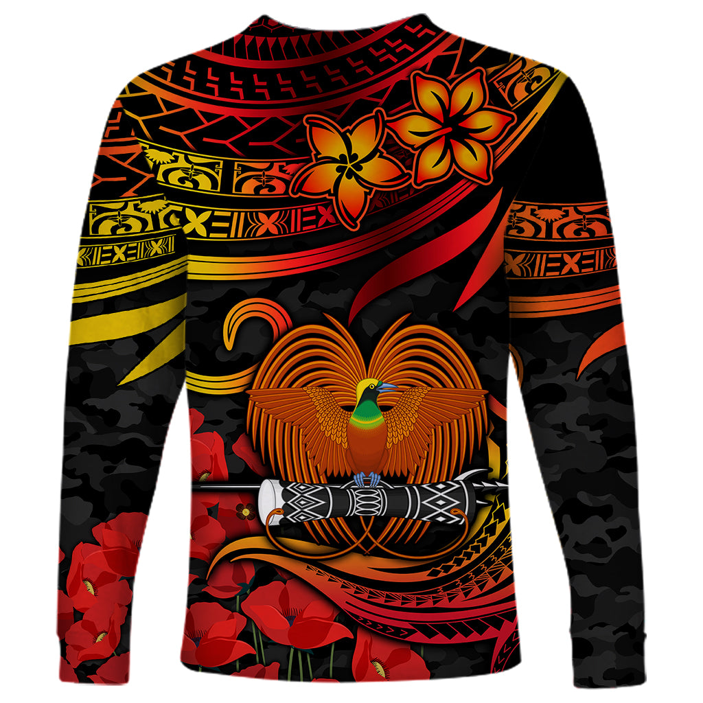 Custom PNG Remembrance Day Long Sleeve Shirt Polynesian Tribal and Poppy LT9 - Polynesian Pride