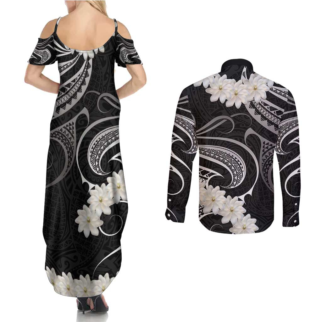 White Sunday Tokelau Gardenia Thunbergia Couples Matching Summer Maxi Dress and Long Sleeve Button Shirt Fakamalo Atu Kia Te Koutou Uma