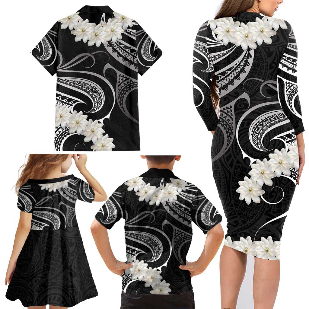 White Sunday Tokelau Gardenia Thunbergia Family Matching Long Sleeve Bodycon Dress and Hawaiian Shirt Fakamalo Atu Kia Te Koutou Uma