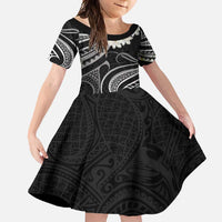 White Sunday Tokelau Gardenia Thunbergia Family Matching Off Shoulder Maxi Dress and Hawaiian Shirt Fakamalo Atu Kia Te Koutou Uma LT9 Daughter's Dress Black - Polynesian Pride