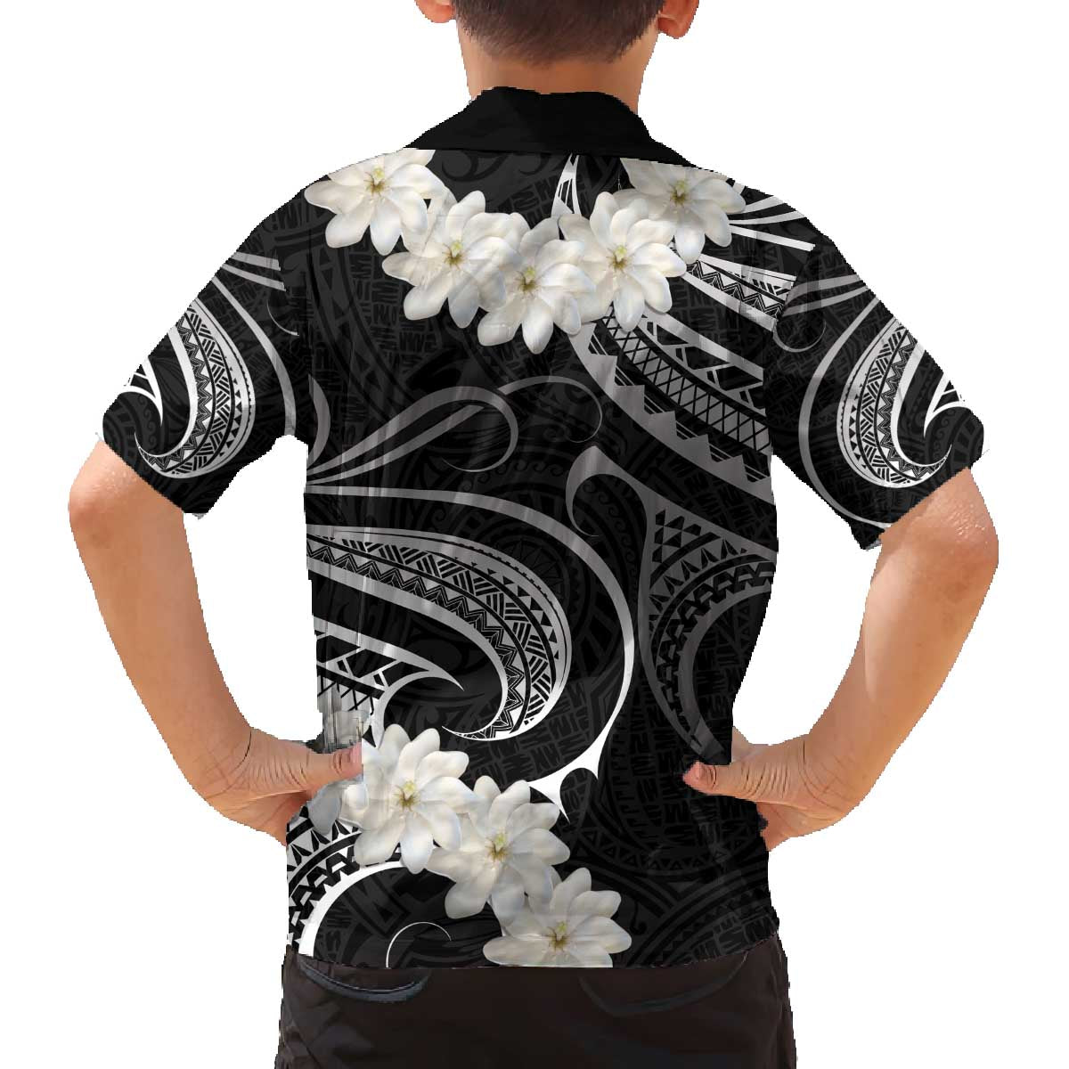 White Sunday Tokelau Gardenia Thunbergia Family Matching Off Shoulder Short Dress and Hawaiian Shirt Fakamalo Atu Kia Te Koutou Uma LT9 - Polynesian Pride