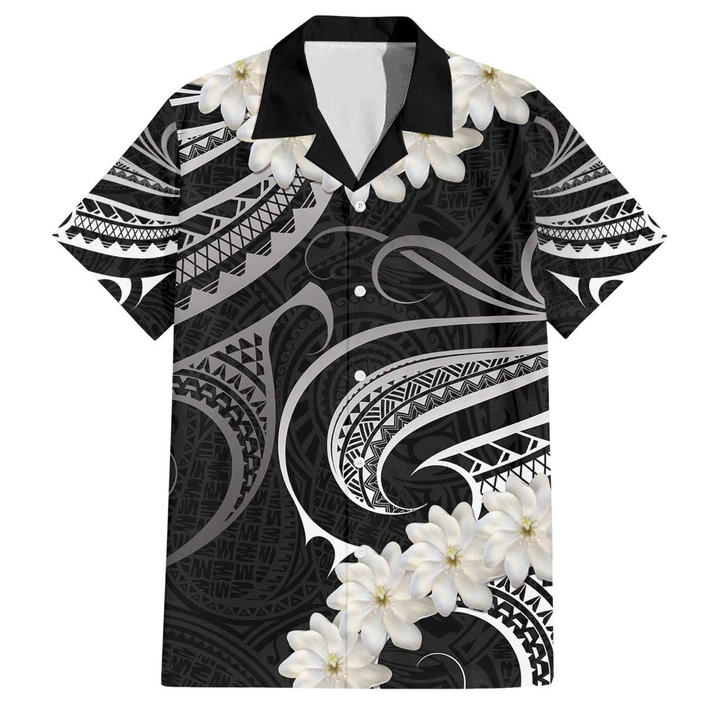 White Sunday Tokelau Gardenia Thunbergia Family Matching Summer Maxi Dress and Hawaiian Shirt Fakamalo Atu Kia Te Koutou Uma LT9 Dad's Shirt - Short Sleeve Black - Polynesian Pride