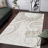 Tokelau Gardenia Thunbergia Area Rug Polynesian Art Vibe LT9 White - Polynesian Pride