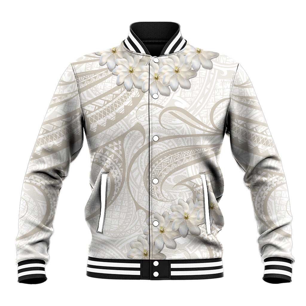 Tokelau Gardenia Thunbergia Baseball Jacket Polynesian Art Vibe LT9 Unisex White - Polynesian Pride