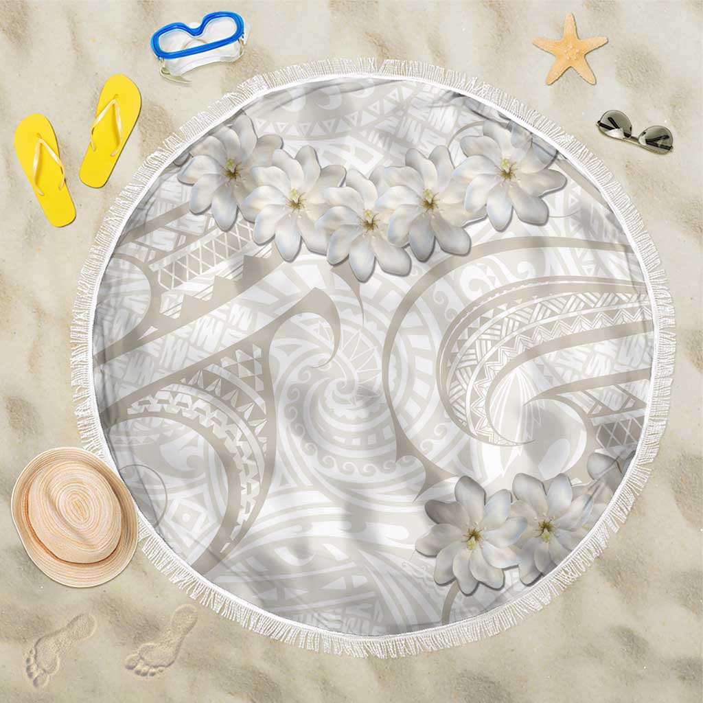 Tokelau Gardenia Thunbergia Beach Blanket Polynesian Art Vibe LT9 One Size 150cm White - Polynesian Pride