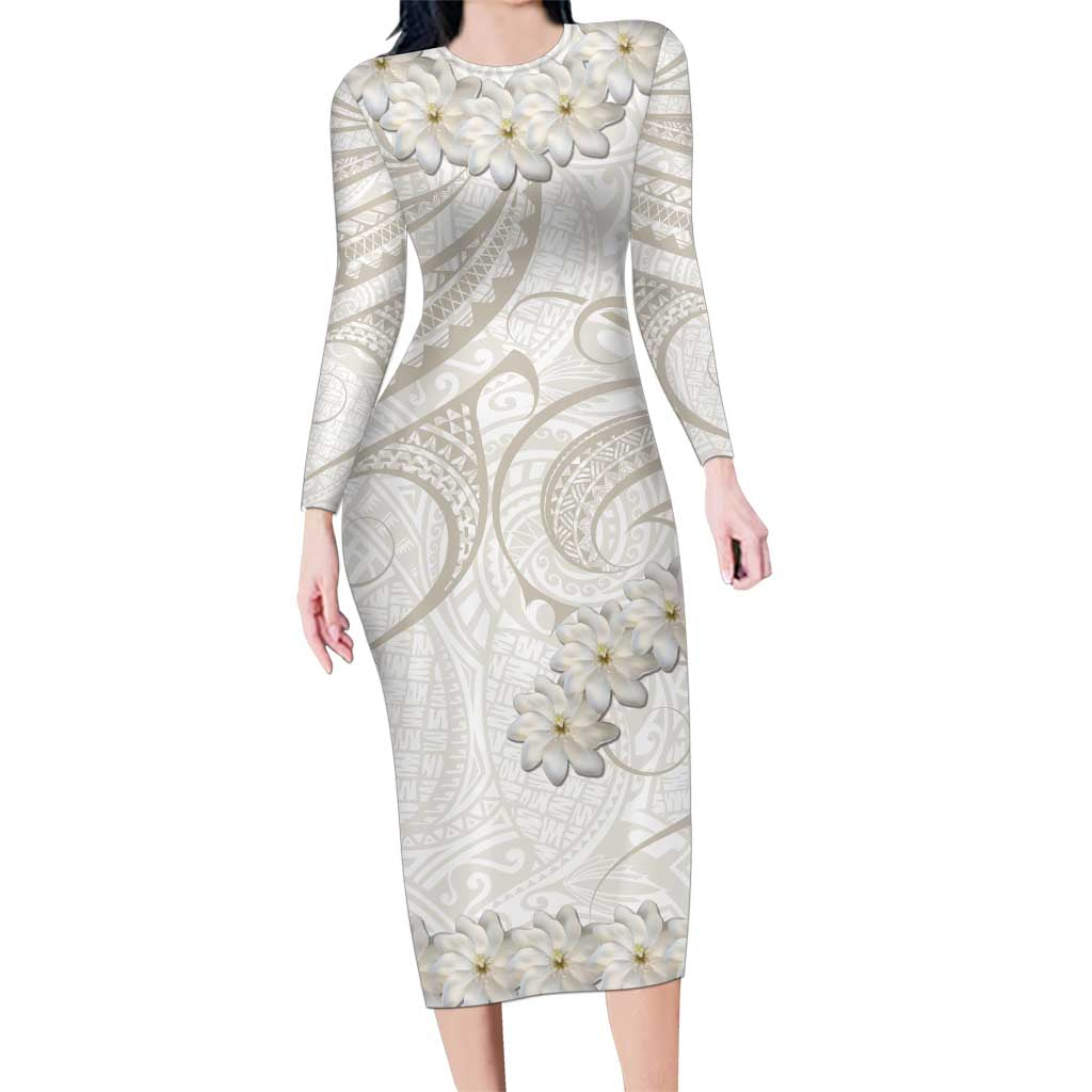 Tokelau Gardenia Thunbergia Family Matching Long Sleeve Bodycon Dress and Hawaiian Shirt Black Polynesian Art Vibe