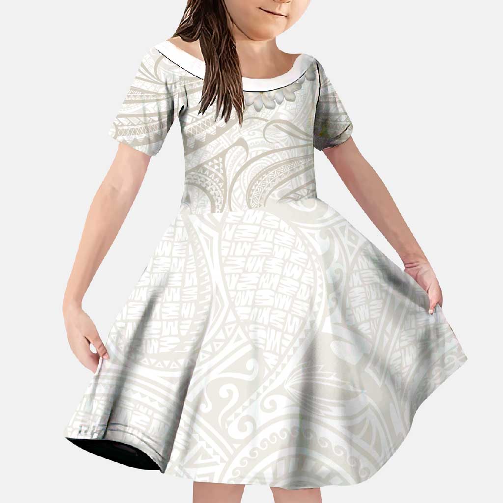 Tokelau Gardenia Thunbergia Family Matching Mermaid Dress and Hawaiian Shirt Polynesian Art Vibe LT9 Daughter's Dress White - Polynesian Pride