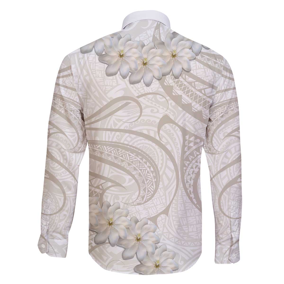 Tokelau Gardenia Thunbergia Family Matching Off The Shoulder Long Sleeve Dress and Hawaiian Shirt Polynesian Art Vibe LT9 - Polynesian Pride