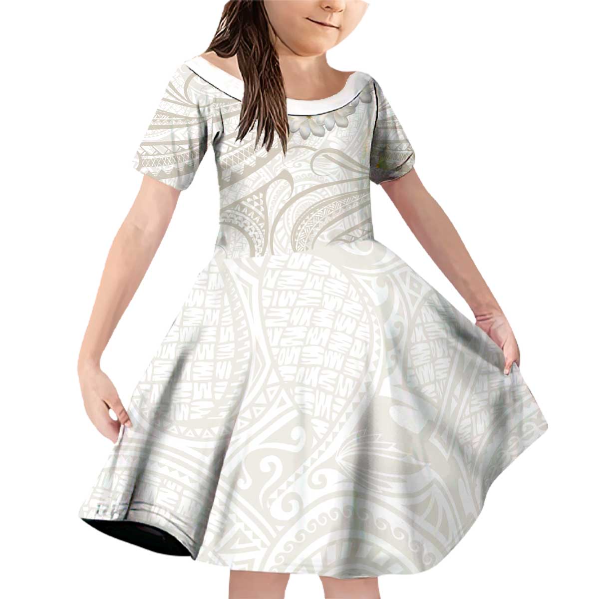 Tokelau Gardenia Thunbergia Family Matching Off Shoulder Short Dress and Hawaiian Shirt Black Polynesian Art Vibe