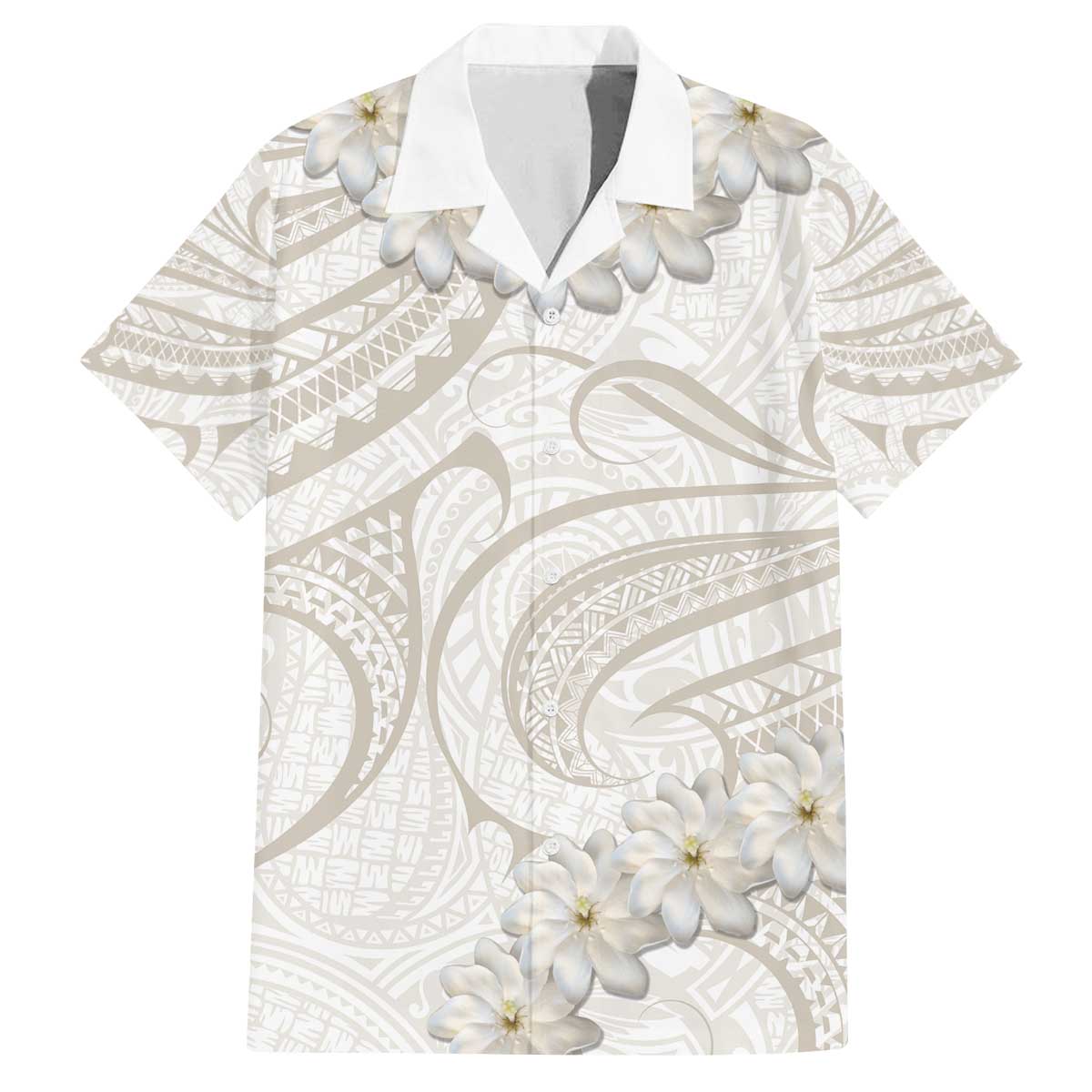 Tokelau Gardenia Thunbergia Family Matching Off Shoulder Short Dress and Hawaiian Shirt Black Polynesian Art Vibe