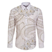 Tokelau Gardenia Thunbergia Family Matching Tank Maxi Dress and Hawaiian Shirt Polynesian Art Vibe LT9 Dad's Shirt - Long Sleeve White - Polynesian Pride