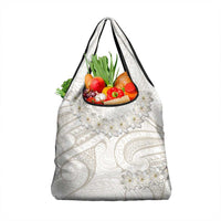 Tokelau Gardenia Thunbergia Grocery Bag Black Polynesian Art Vibe
